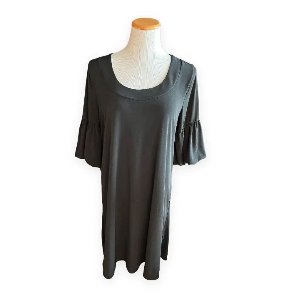 Womens Elle Flutter Bell Sleeve Black Flirty Slip Dress - Sz L